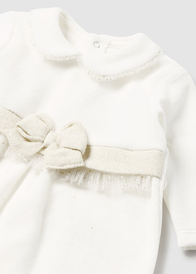 Mayoral Girls Cream/Gold Velour Babygro And Hat
