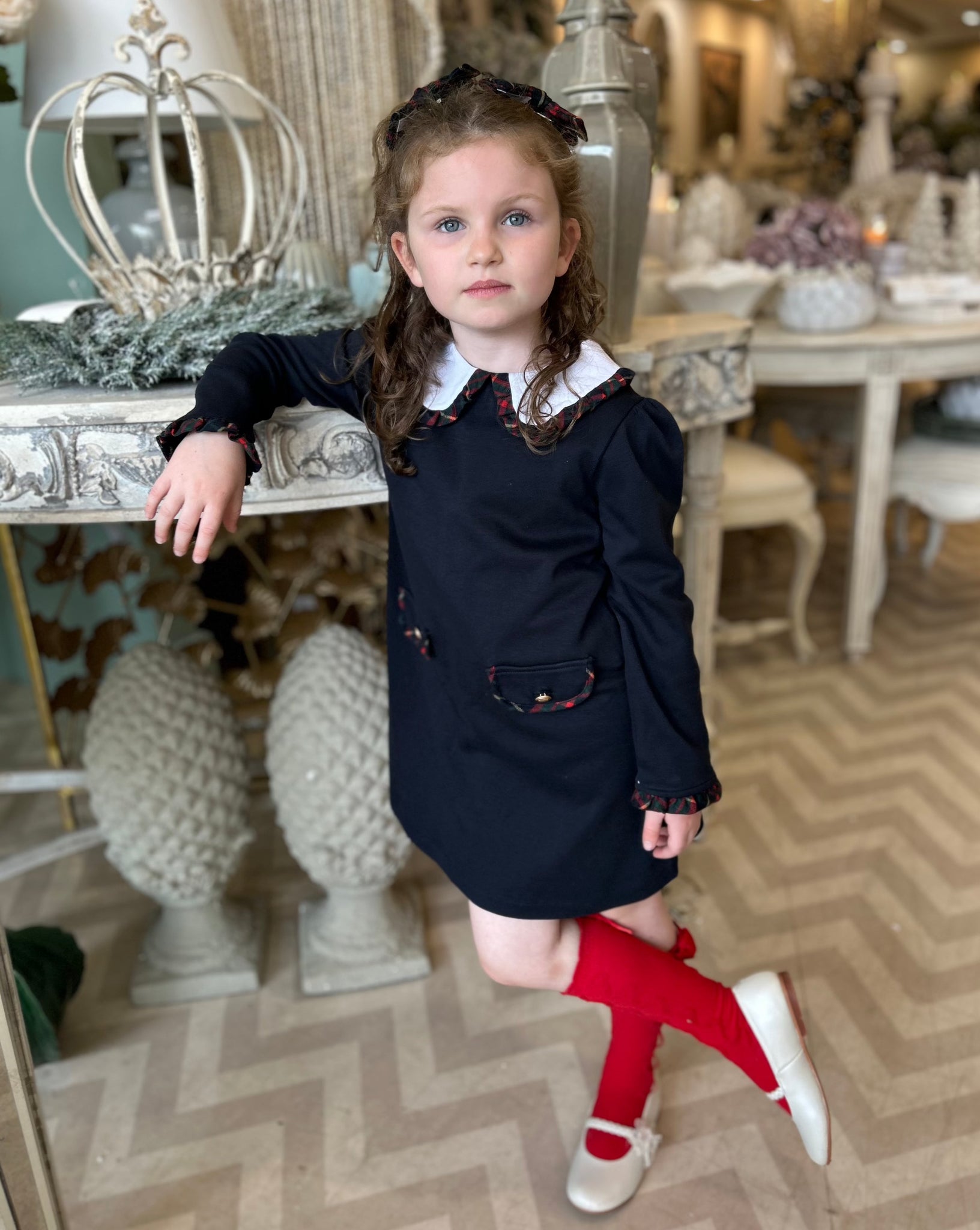 Patachou Navy Tartan Trim Dress