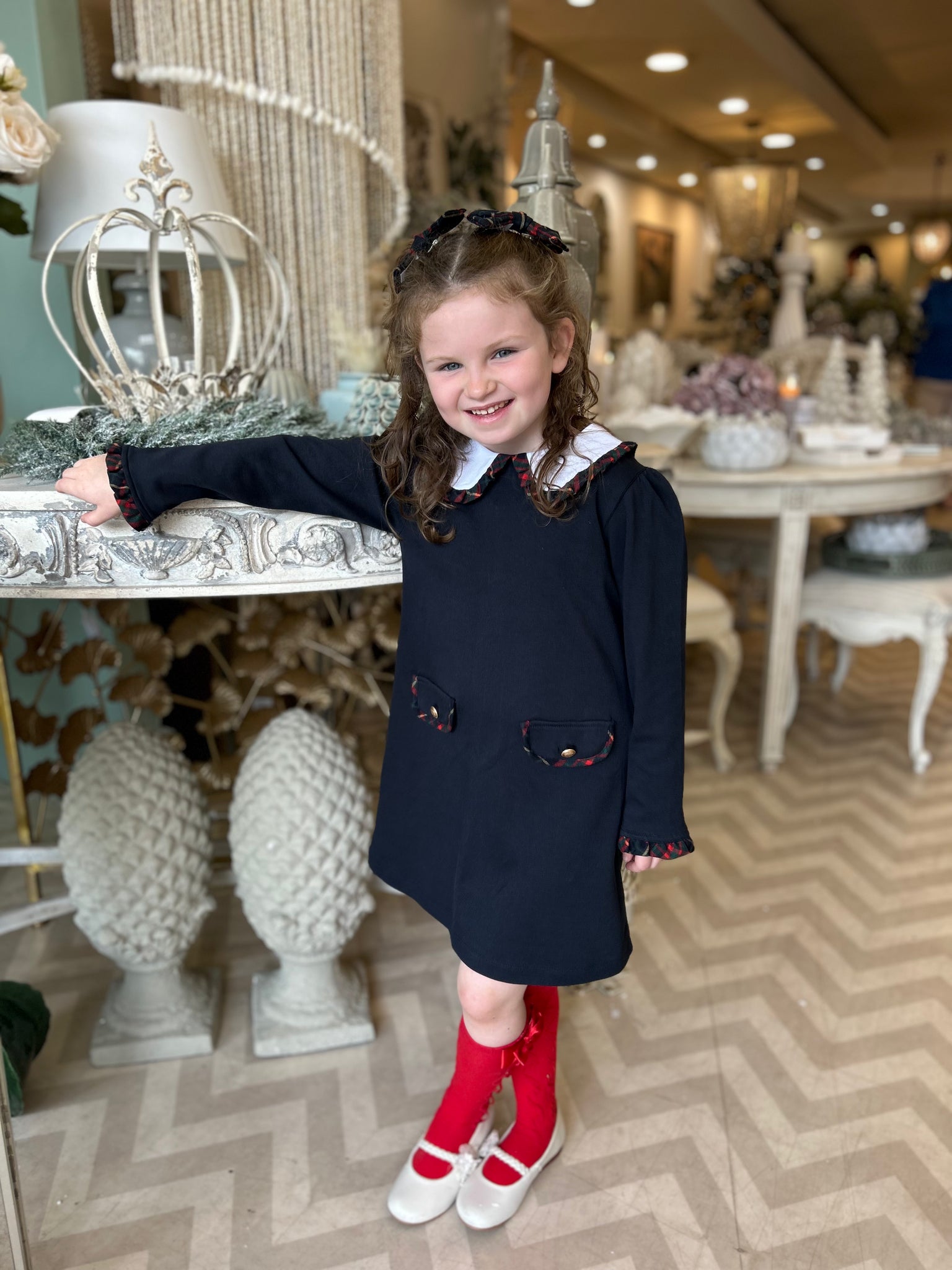 Patachou Navy Tartan Trim Dress