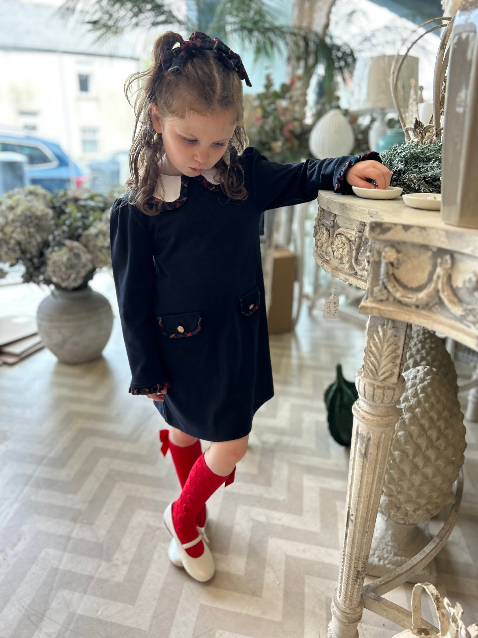 Patachou Navy Tartan Trim Dress
