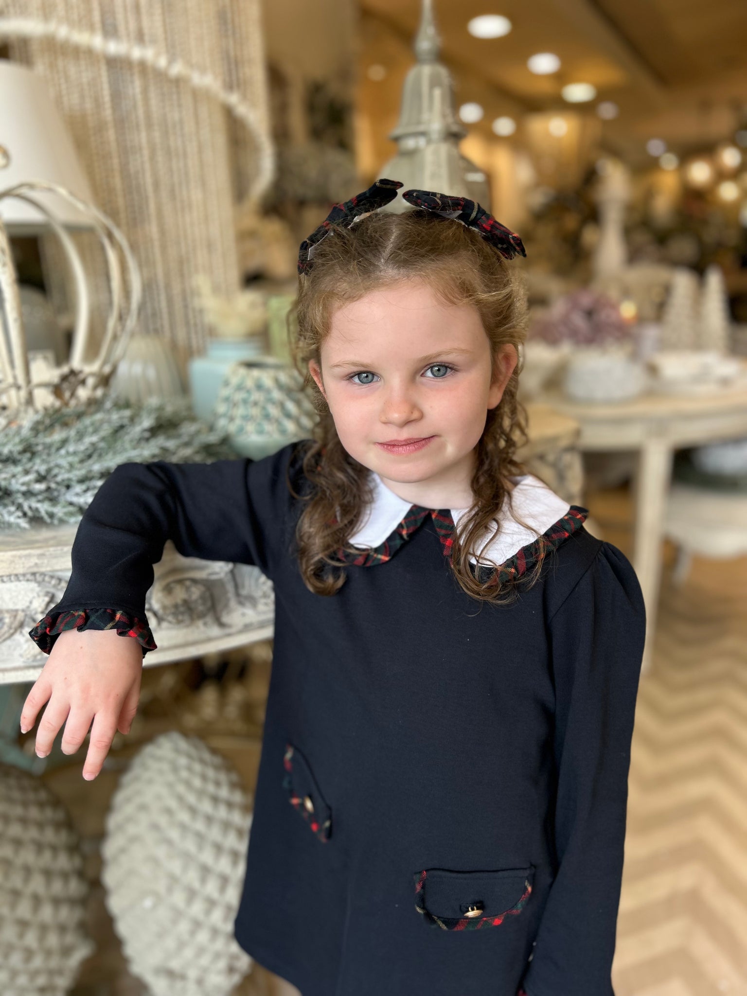 Patachou Navy Tartan Trim Dress