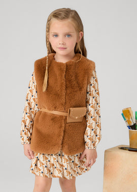 Mayoral Girls Tan Fur Gilet